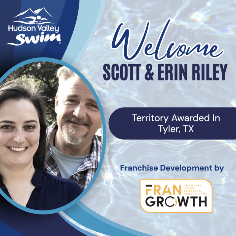 Welcome Scott and Erin Riley! Their photo celebrates being awarded a Hudson Valley Swim Tyler territory, with franchise development by FranGrowth. Welcome Scott and Erin Riley! Their photo celebrates being awarded a Hudson Valley Swim Tyler territory, with franchise development by FranGrowth.